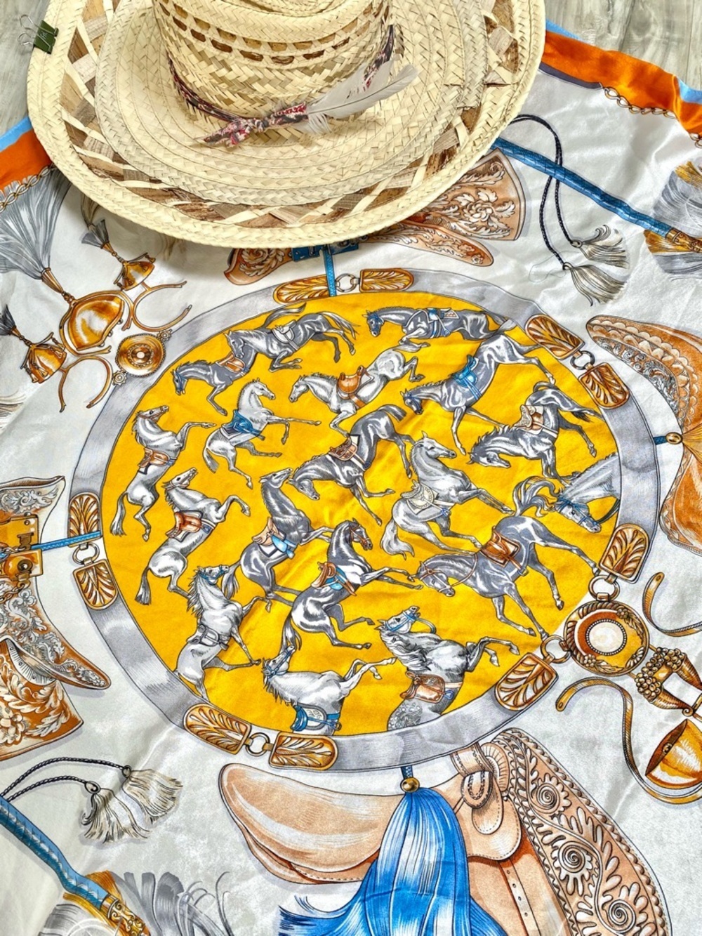 Equestrian horse saddle boho silk scarf/wrap w farmhouse prairie Country vibe - Picture 5 of 11